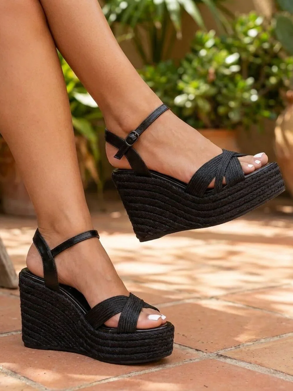 NWT Kayleen Black Espadrille Wedge Sandals
